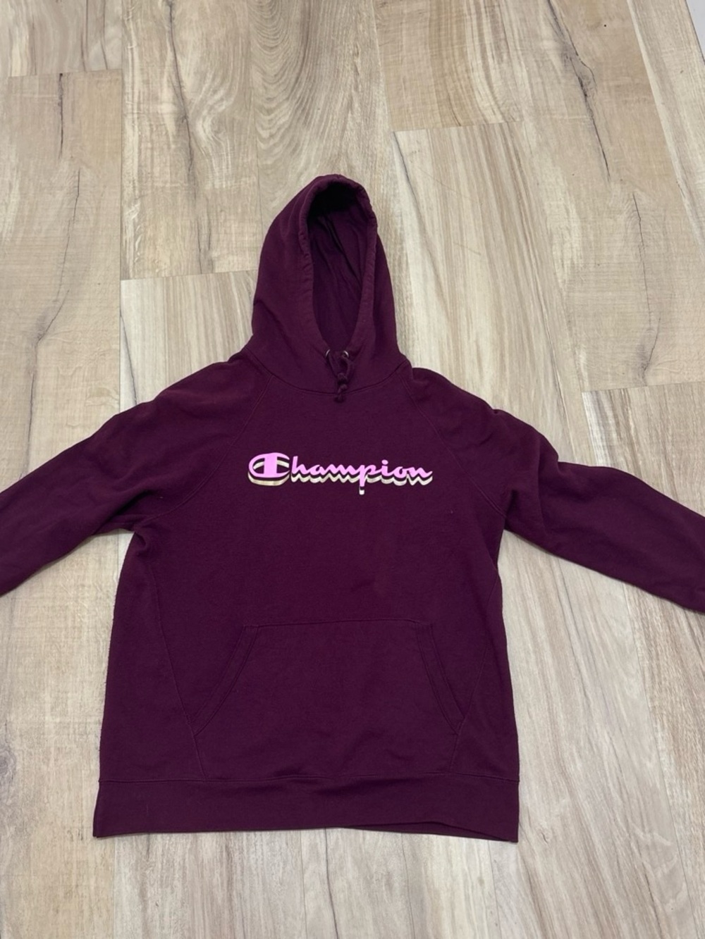Champion Burgundy Hoodie with Pink Logo